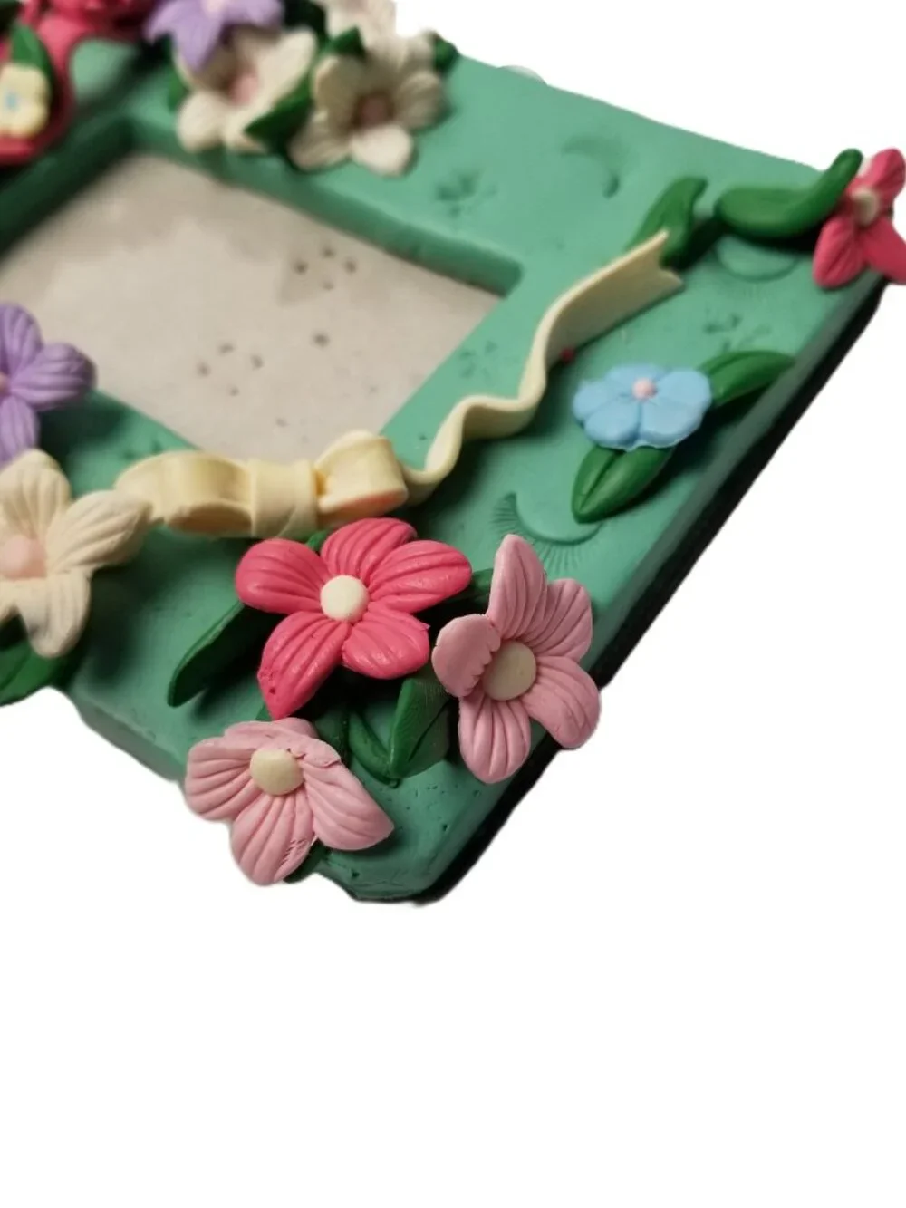Floral Picture Frame 2.25x.75 Photo Green Foam Handmade Style Tabletop Decor